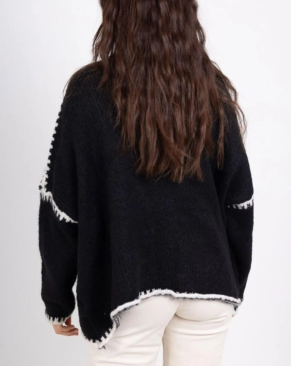 chouyatou Women Fall Open Front Color Block Cardigan Sweater Casual Striped Chunky Knit Oversized Cardigan