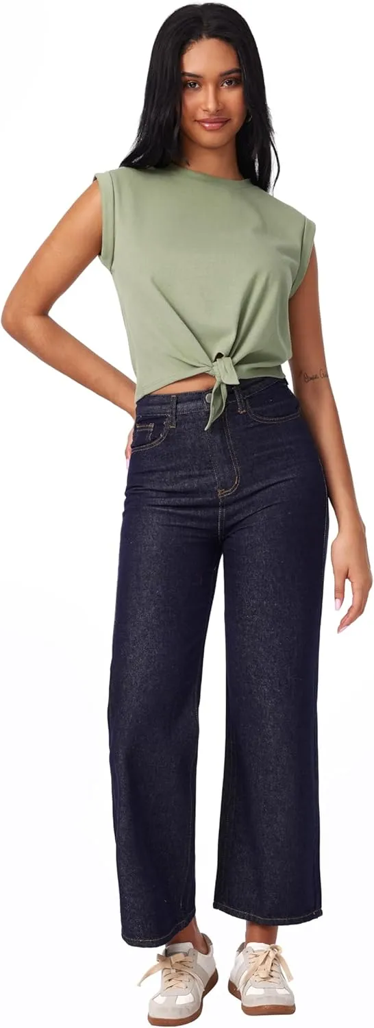 CIDER Crop Tops for Women Crew Neck T Shirts Short Sleeve Knotted Twist Front Loose Summer Basic Tee
