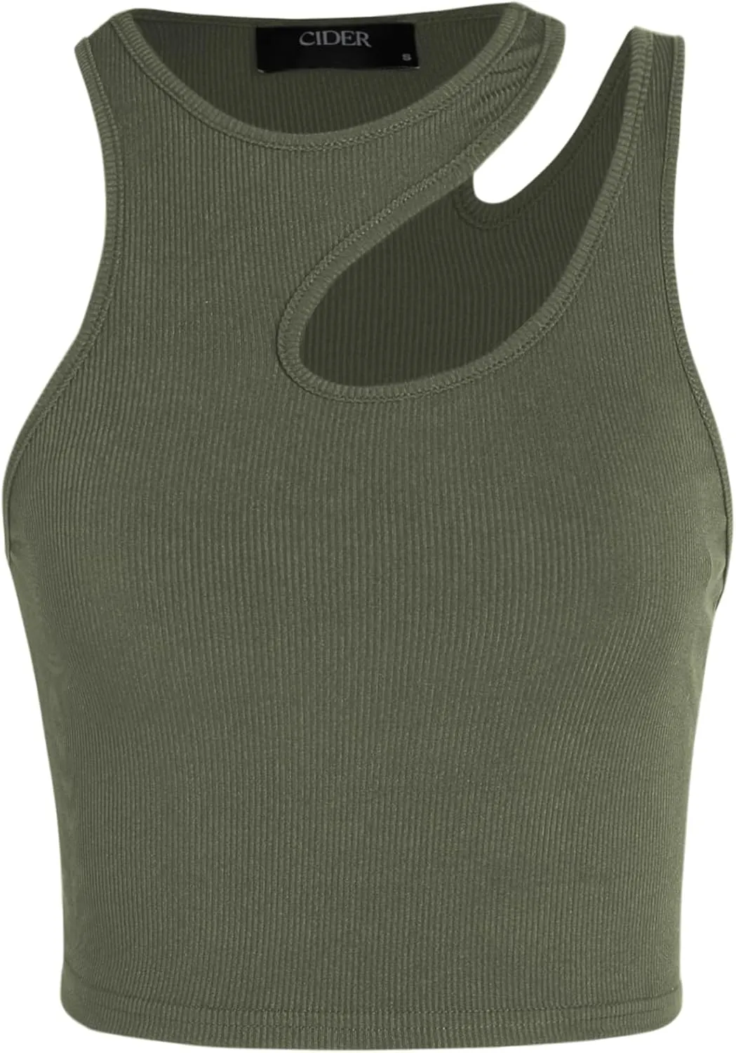 CIDER Women's Cut Out Tops Asymmetrical Neck Sleeveless Crop Tank Tops Slim Fitted Ribbed Tee Trendy Y2K Outfits