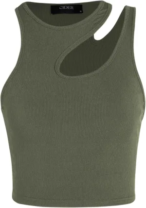 CIDER Women's Cut Out Tops Asymmetrical Neck Sleeveless Crop Tank Tops Slim Fitted Ribbed Tee Trendy Y2K Outfits