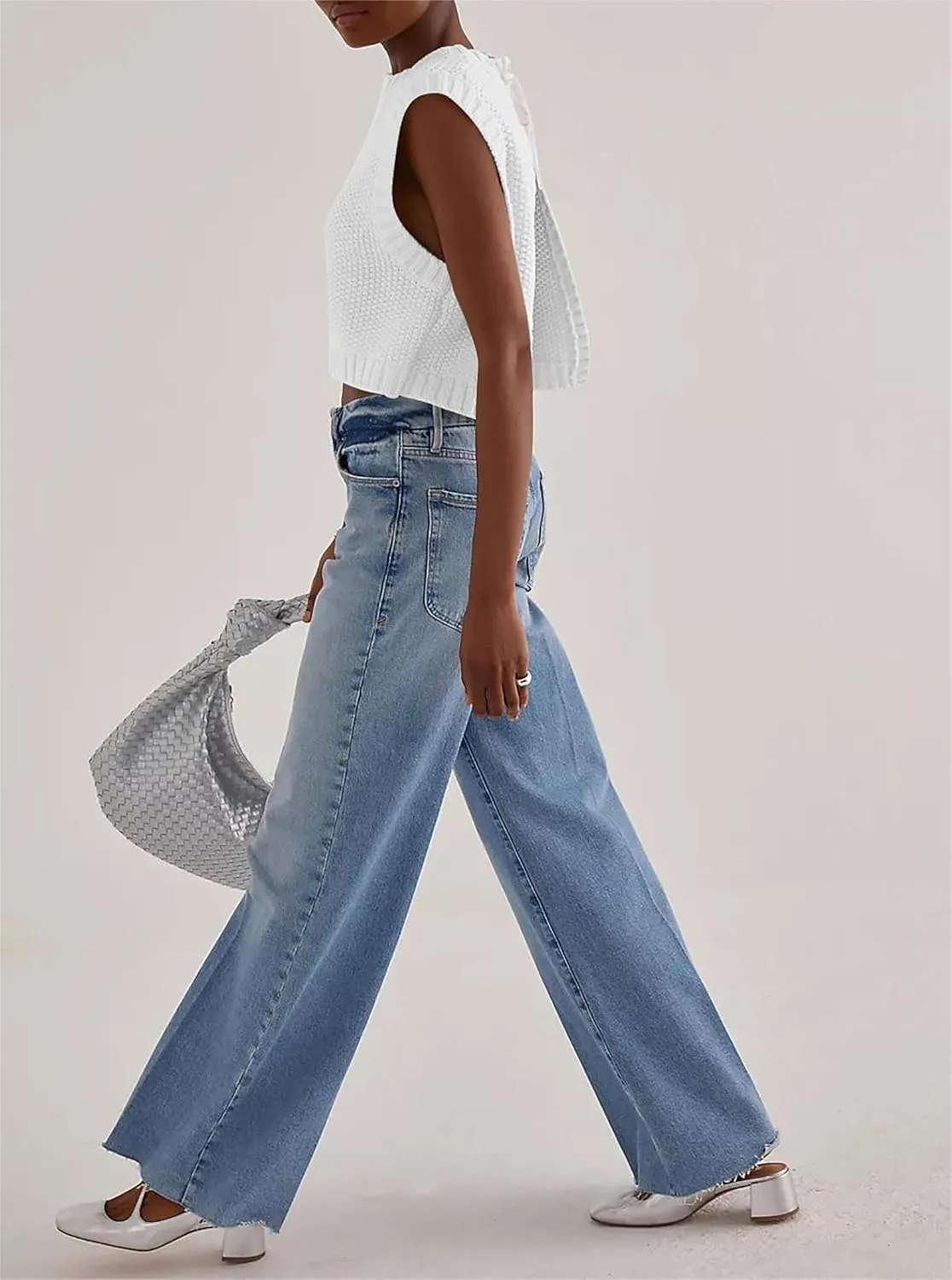 Cioatin Women Y2K Backless Tie Up Knit Crop Sweater Vest Sleeveless Round Neck Split Open Back Pullover Summer Tank Tops