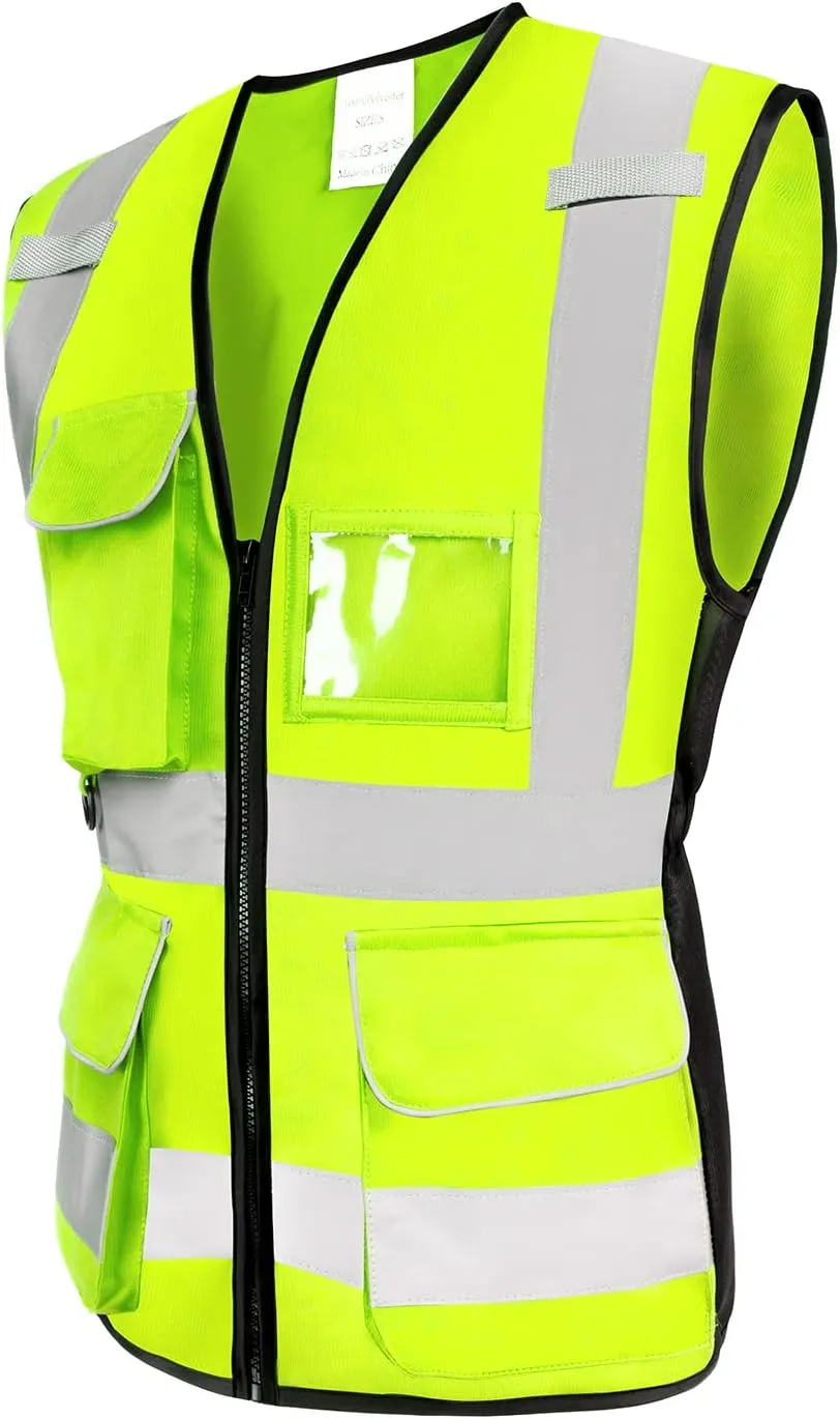 Class 2 Women's Hi Vis Reflective Safety Vest with 7 Pockets and Zipper, Meets ANSI/ISEA Standard