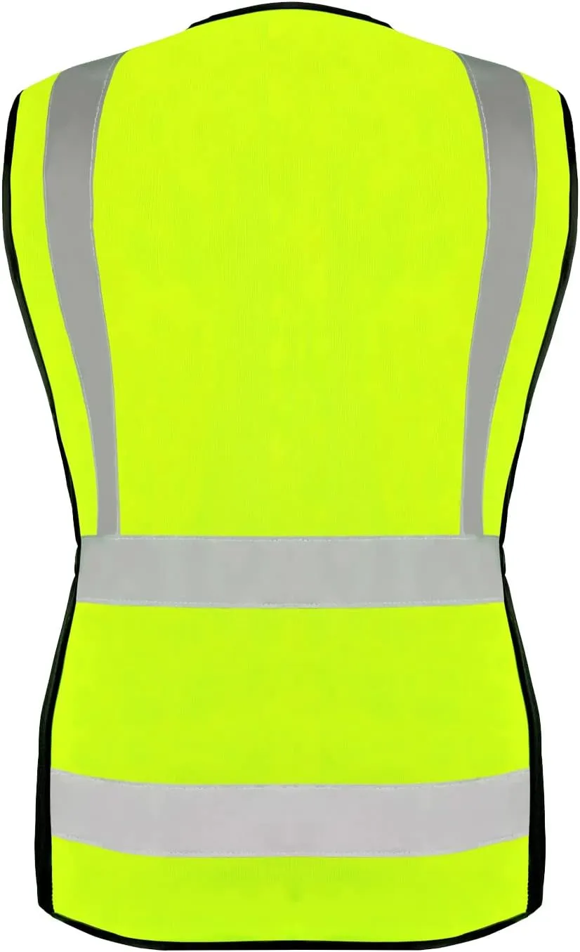 Class 2 Women's Hi Vis Reflective Safety Vest with 7 Pockets and Zipper, Meets ANSI/ISEA Standard