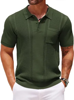 COOFANDY Knit Polo Shirts for Men Short Sleeve Textured Polo Shirt Slim Fit Summer Collared T Shirt with Pocket