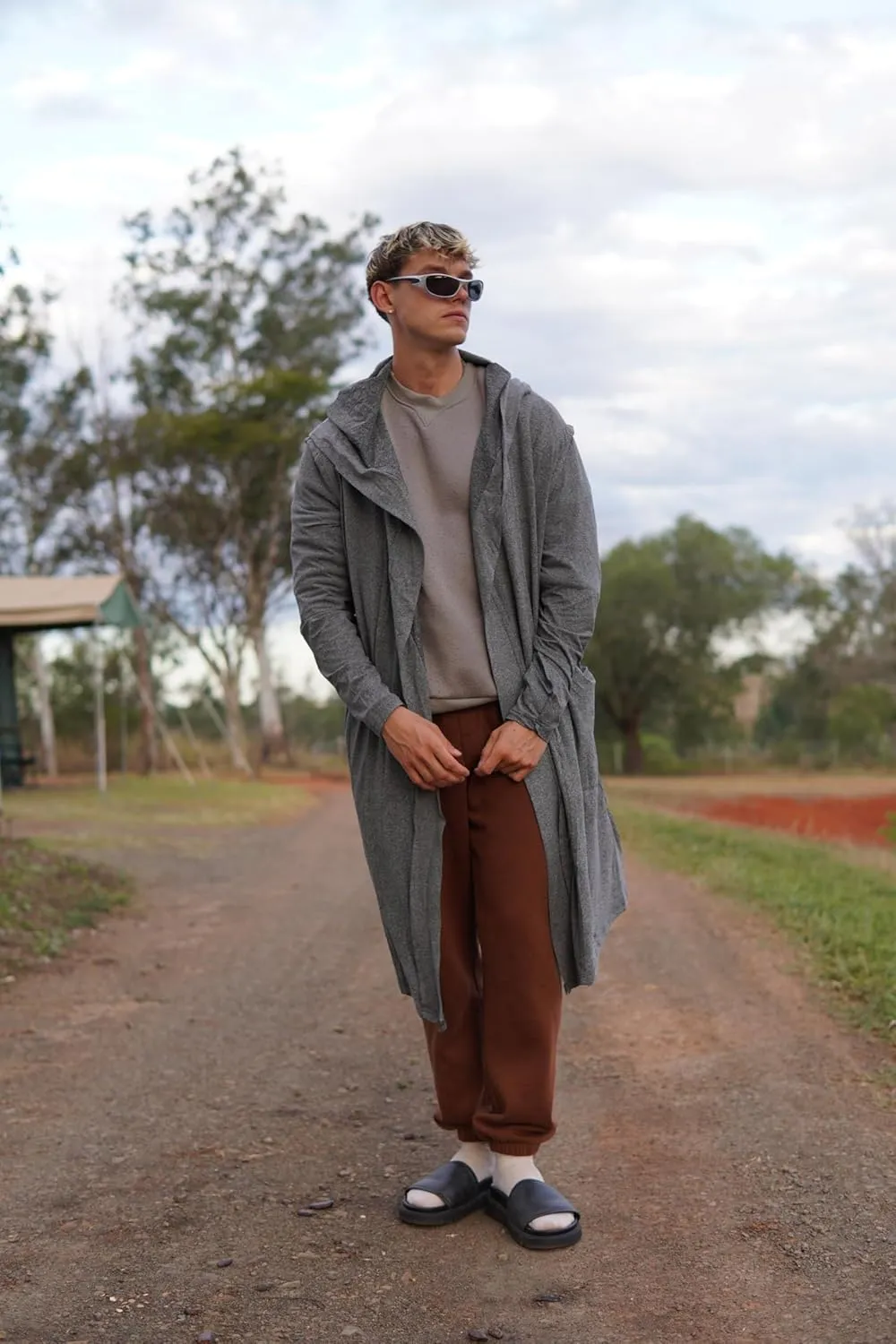 COOFANDY Long Hooded Cardigan Men Lightweight Cloak Costume Open Front Drape Cape Overcoat with Pockets