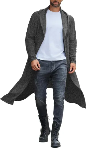 COOFANDY Long Hooded Cardigan Men Lightweight Cloak Costume Open Front Drape Cape Overcoat with Pockets