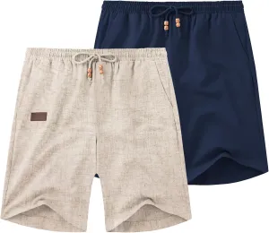 COOFANDY Mens Casual Linen Shorts Elastic Waist Drawstring Loose Fit Summer Beach Vacation Shorts with Pockets
