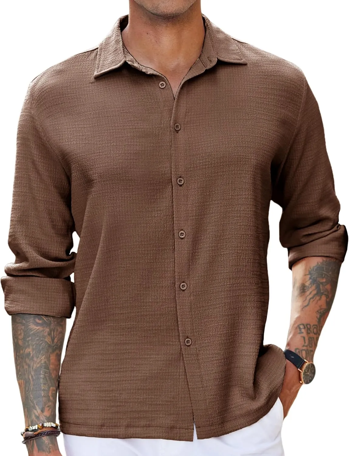 COOFANDY Men's Casual Long Sleeve Button Down Shirt Textured Wrinkle-Free Untucked Shirts