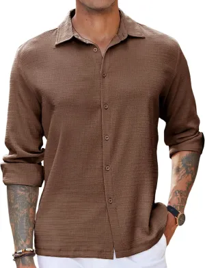 COOFANDY Men's Casual Long Sleeve Button Down Shirt Textured Wrinkle-Free Untucked Shirts