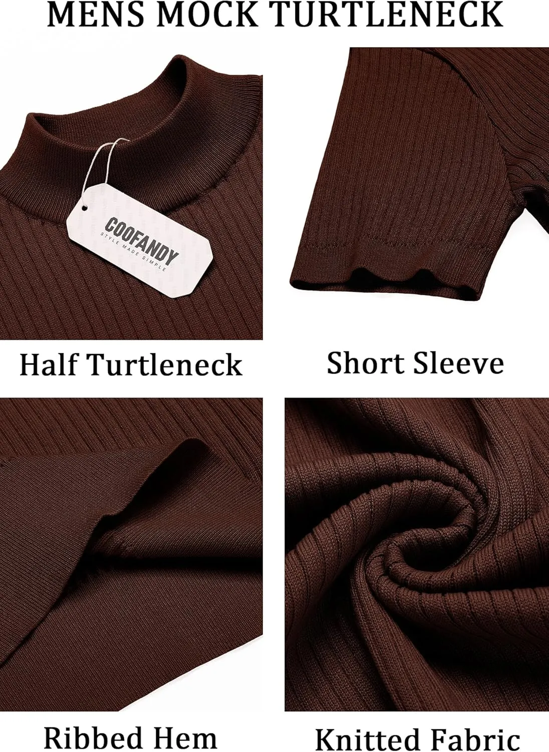 COOFANDY Men's Mock Turtleneck Sweater Short Sleeve Casual Basic Tops Ribbed Knit Pullover Solid Tee