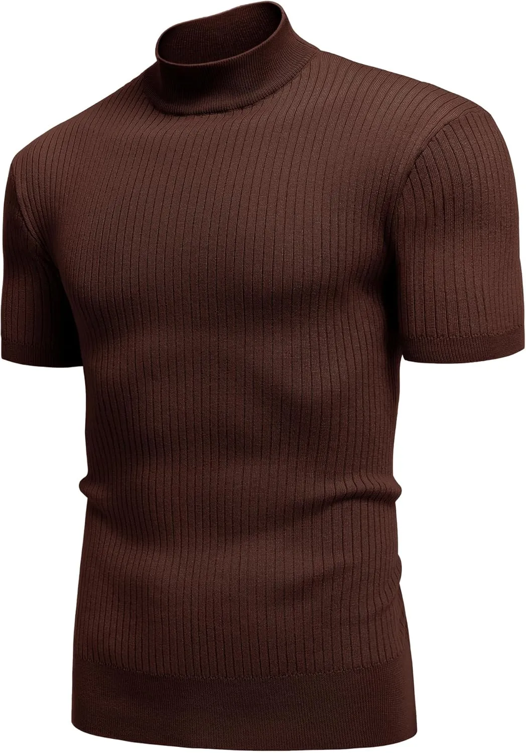 COOFANDY Men's Mock Turtleneck Sweater Short Sleeve Casual Basic Tops Ribbed Knit Pullover Solid Tee
