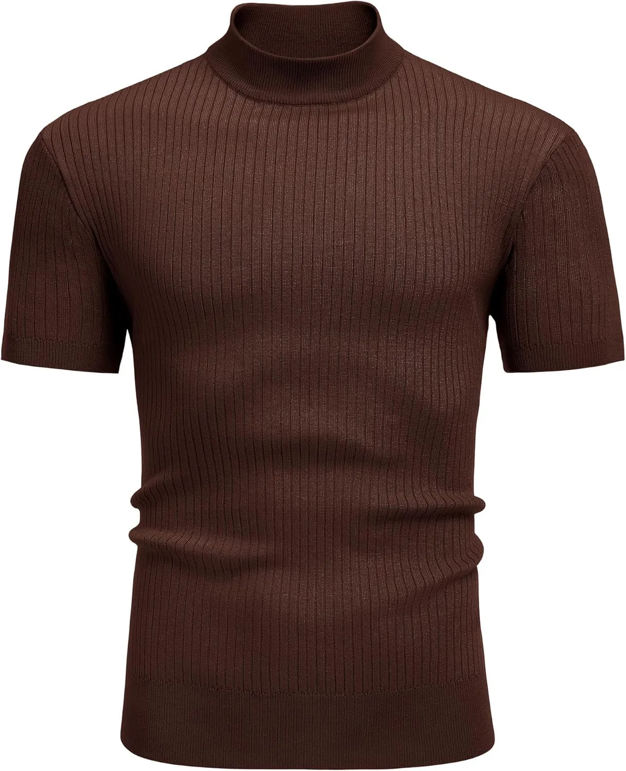 COOFANDY Men's Mock Turtleneck Sweater Short Sleeve Casual Basic Tops Ribbed Knit Pullover Solid Tee