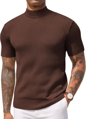 COOFANDY Men's Mock Turtleneck Sweater Short Sleeve Casual Basic Tops Ribbed Knit Pullover Solid Tee