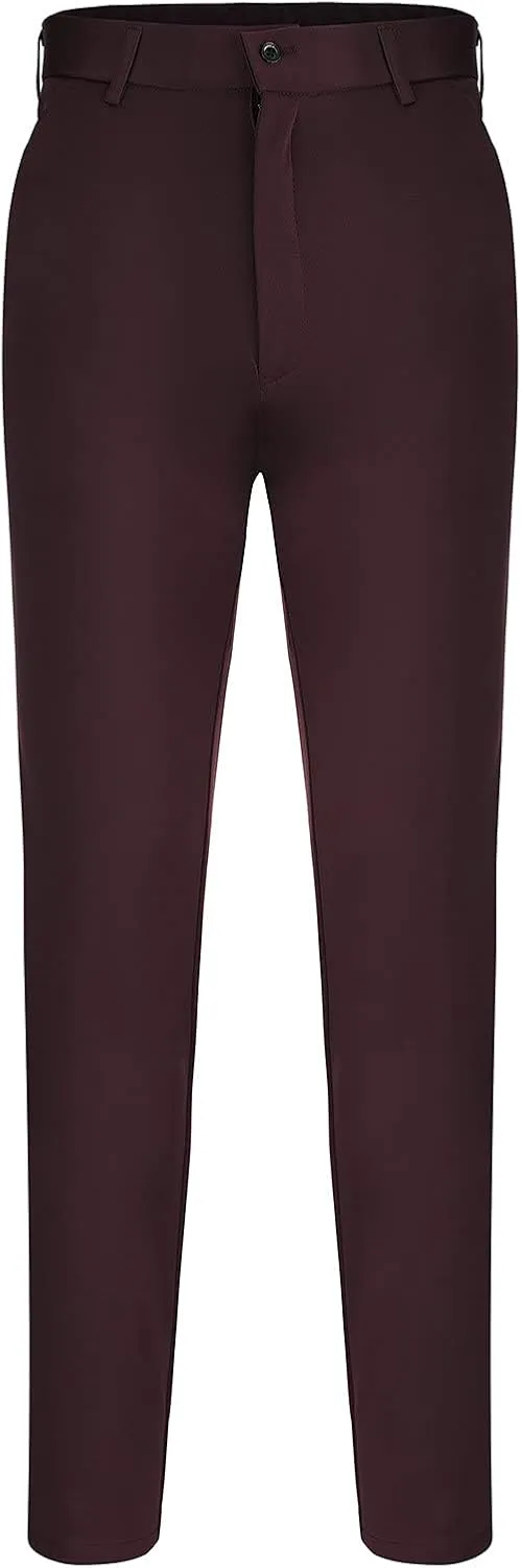 CRNTCEM Business Suit Pant for Men Slim Fit Front Flat Casual Dress Pants Straight Leg Black Office Work Chino Pants