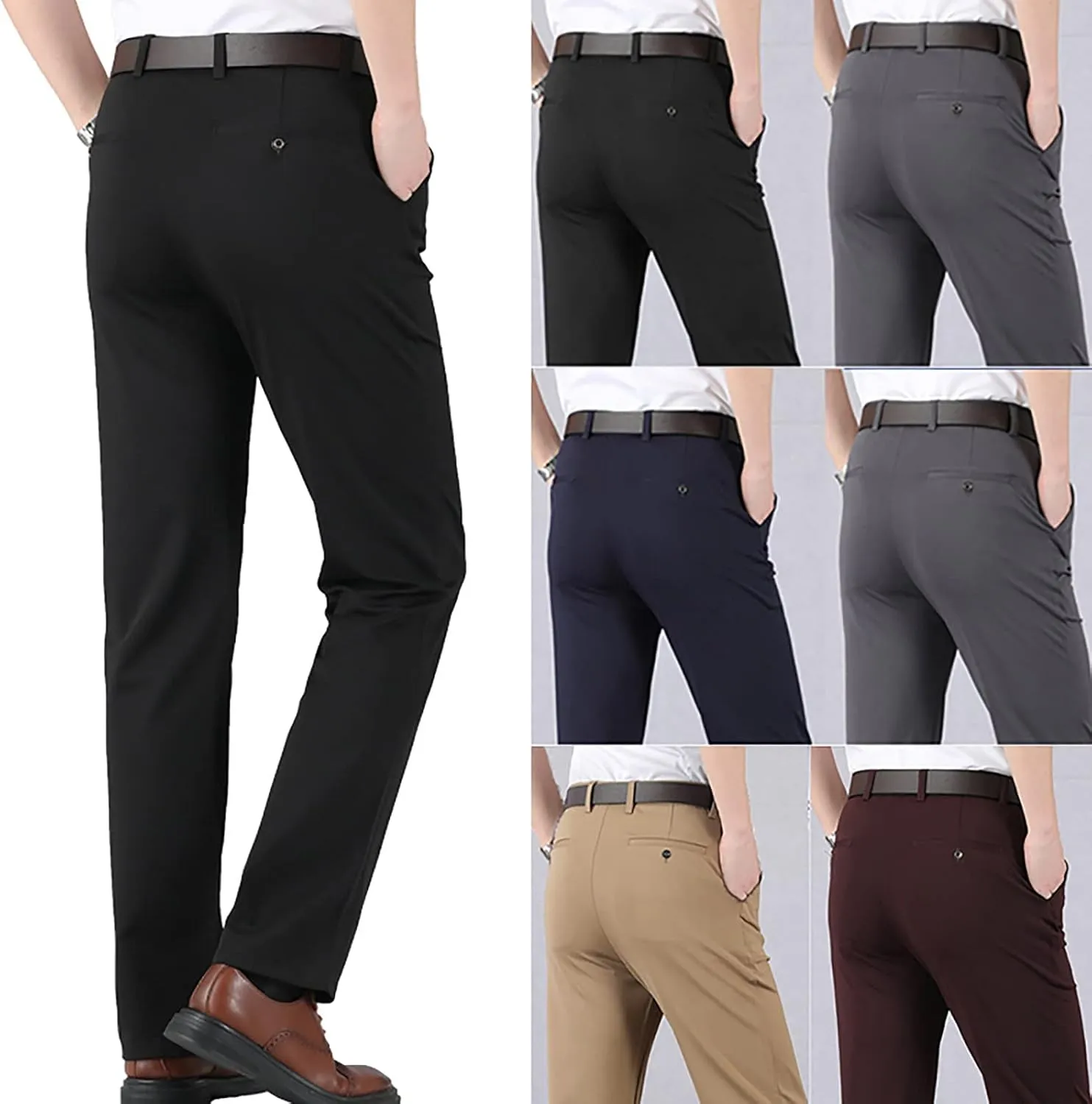 CRNTCEM Business Suit Pant for Men Slim Fit Front Flat Casual Dress Pants Straight Leg Black Office Work Chino Pants
