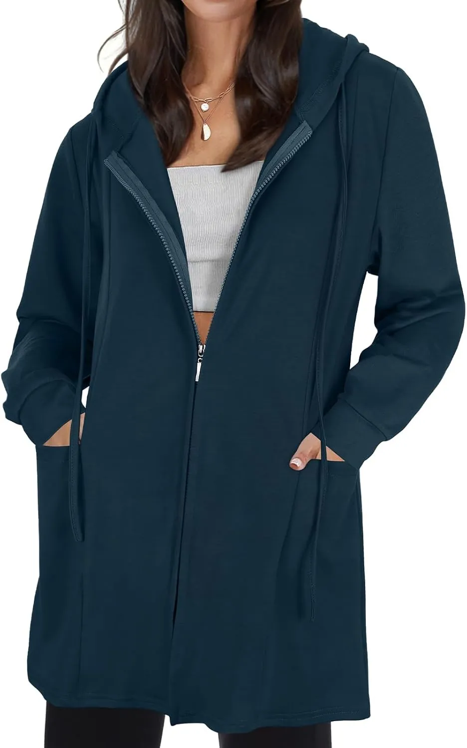 Cucuchy Style Womens Long Hoodies Casual Zip Up Tunic Sweatshirt Open Front Cardigan