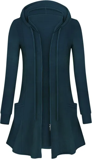 Cucuchy Style Womens Long Hoodies Casual Zip Up Tunic Sweatshirt Open Front Cardigan