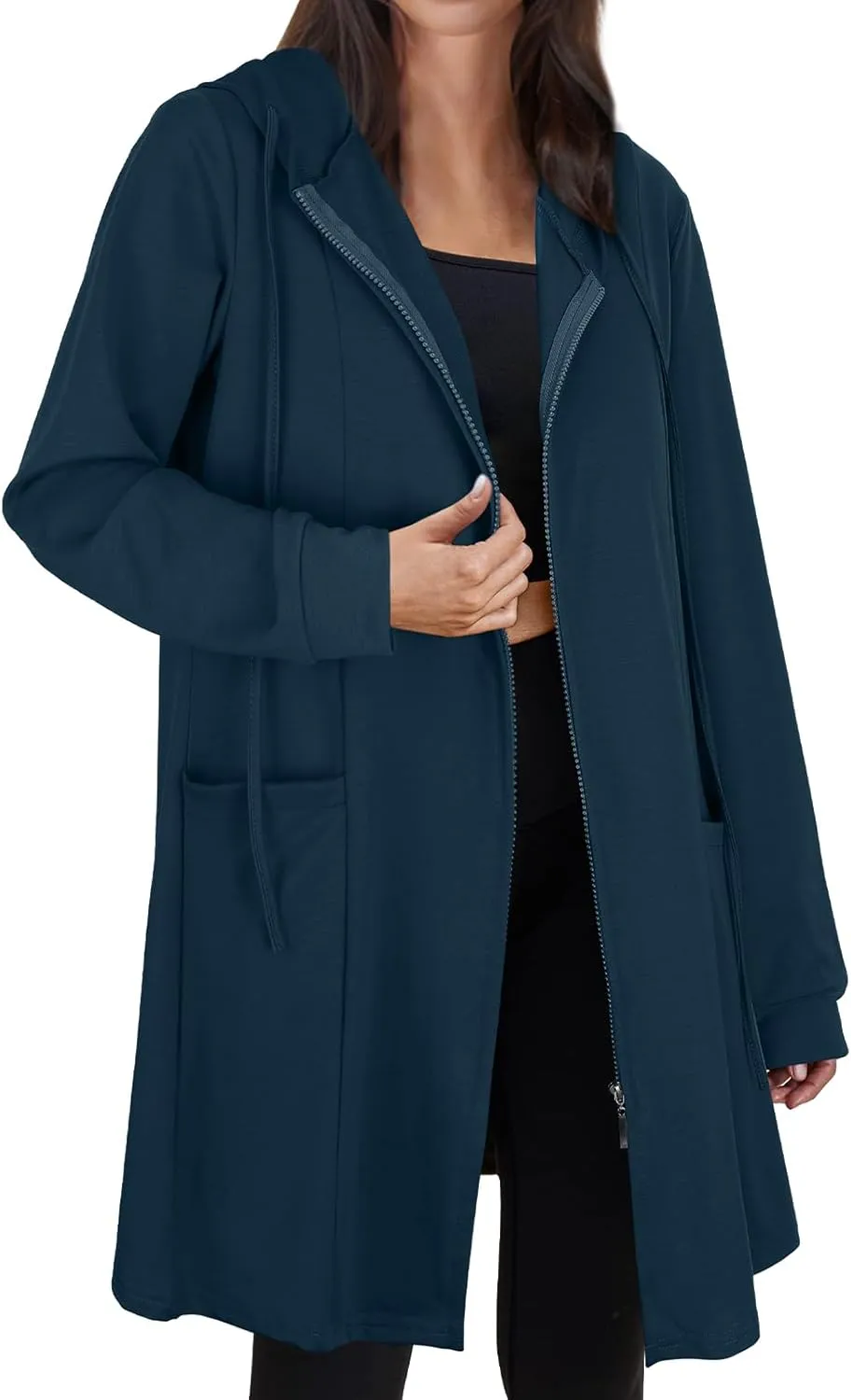 Cucuchy Style Womens Long Hoodies Casual Zip Up Tunic Sweatshirt Open Front Cardigan