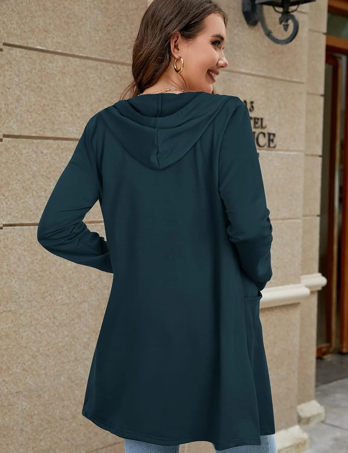 Cucuchy Style Womens Long Hoodies Casual Zip Up Tunic Sweatshirt Open Front Cardigan