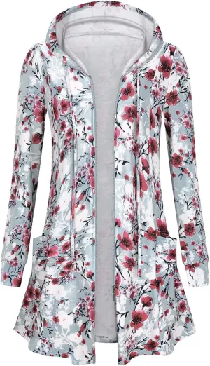 Cucuchy Style Womens Long Hoodies Casual Zip Up Tunic Sweatshirt Open Front Cardigan