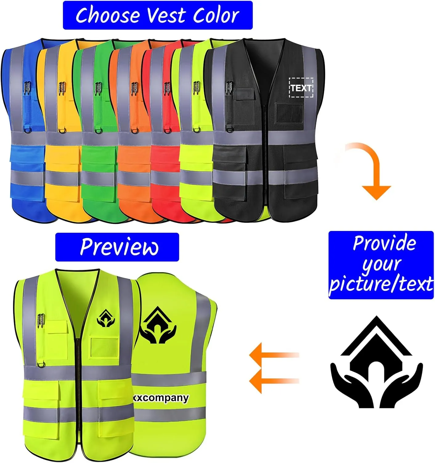 Custom Safety Vest for Men High Visibility Protective Workwear 5 Pockets With Reflective Strip