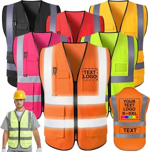 Custom Safety Vest for Men High Visibility Protective Workwear 5 Pockets With Reflective Strip