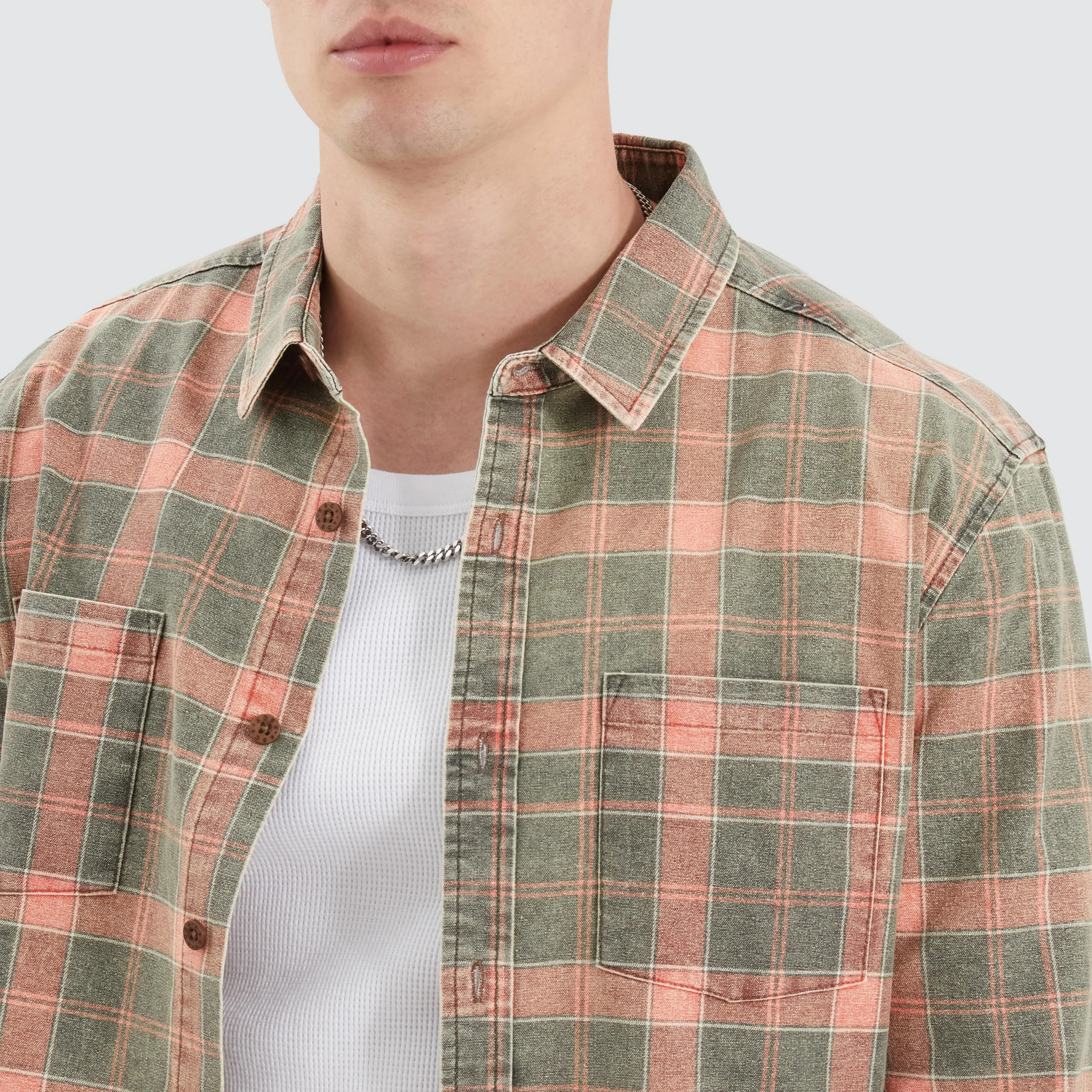 Dian Drop Shoulder Longsleeve Shirt Flame Scarlet Check