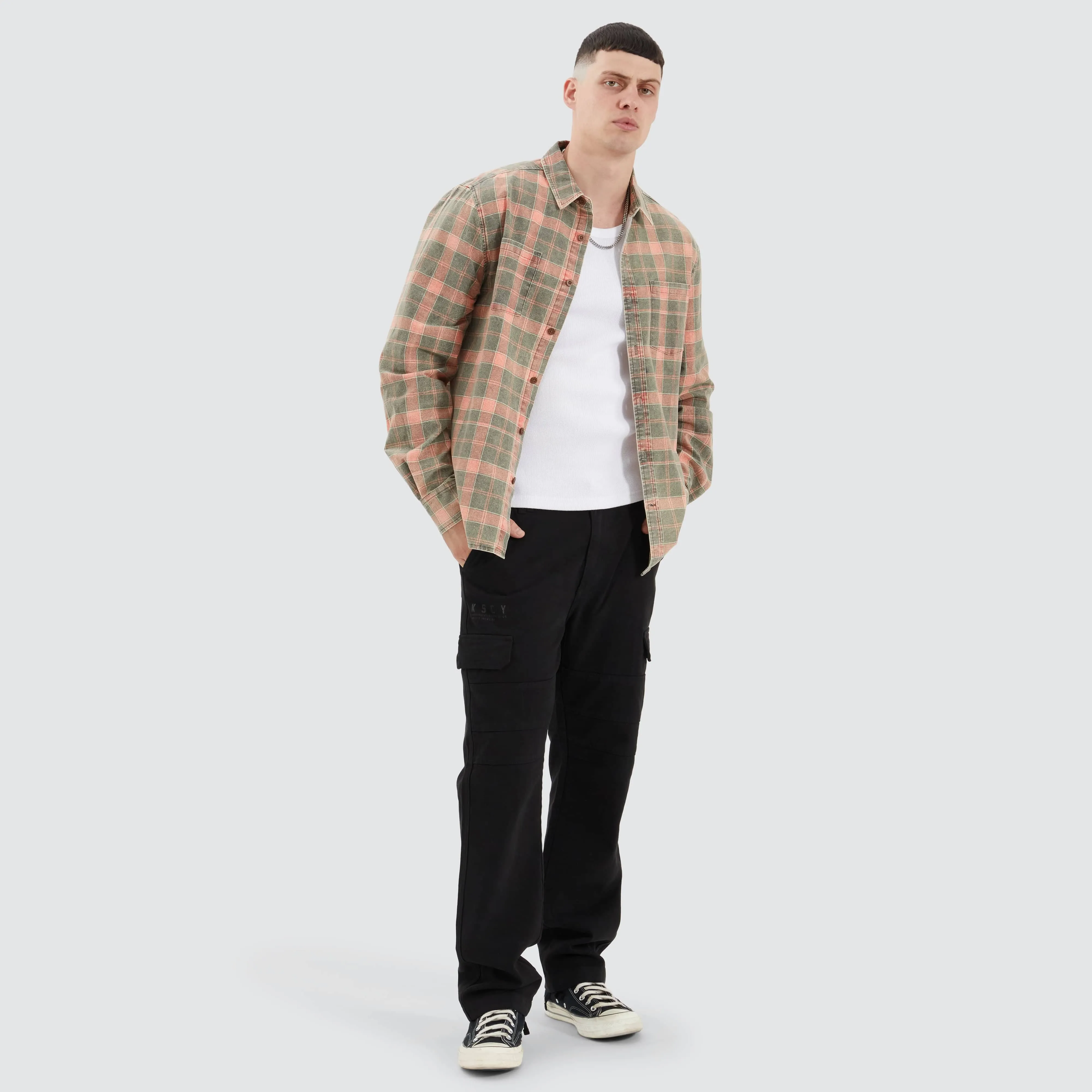 Dian Drop Shoulder Longsleeve Shirt Flame Scarlet Check