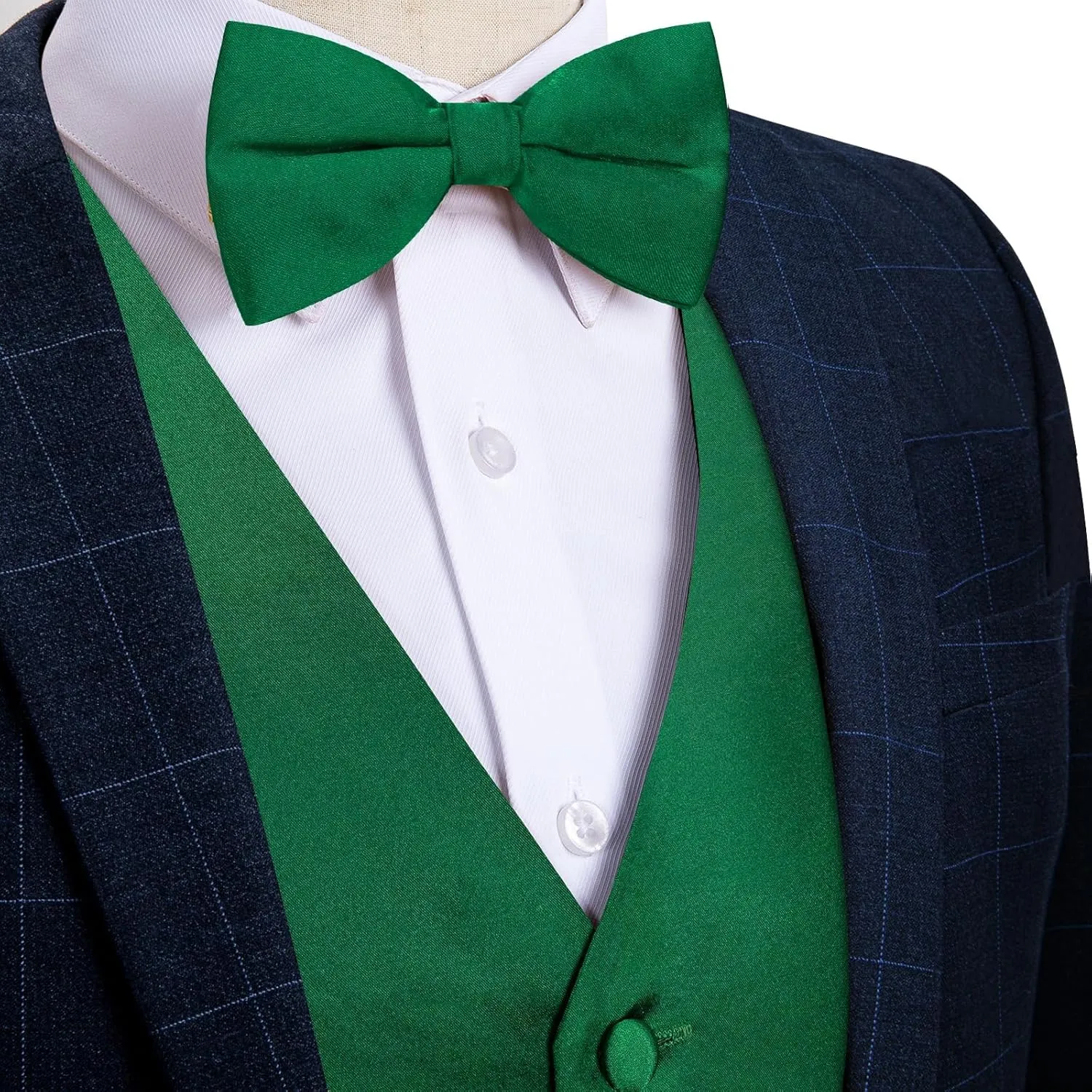 DiBanGu Mens Satin Vest and Bowtie Lapel Pin Set for Suit or Tuxedo,Solid Dress Waistcoat & Pre-tied Bowtie for Wedding Party