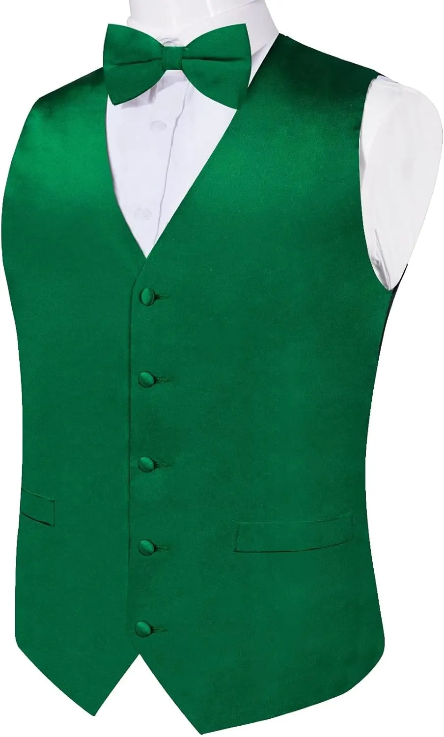 DiBanGu Mens Satin Vest and Bowtie Lapel Pin Set for Suit or Tuxedo,Solid Dress Waistcoat & Pre-tied Bowtie for Wedding Party