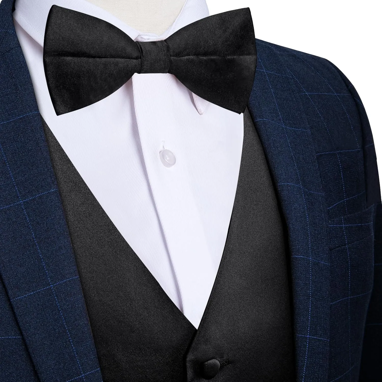 DiBanGu Mens Satin Vest and Bowtie Lapel Pin Set for Suit or Tuxedo,Solid Dress Waistcoat & Pre-tied Bowtie for Wedding Party