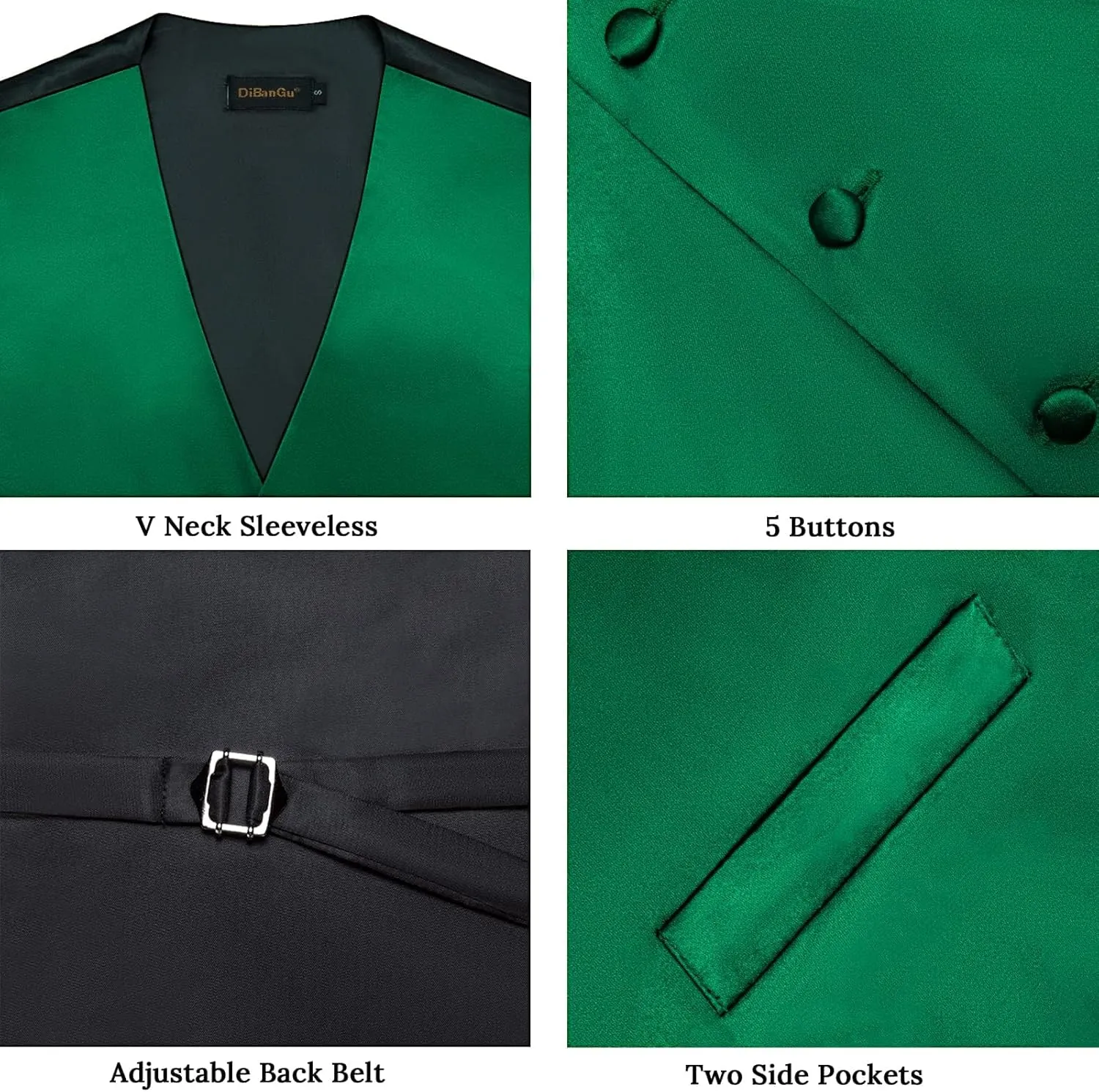 DiBanGu Mens Satin Vest and Bowtie Lapel Pin Set for Suit or Tuxedo,Solid Dress Waistcoat & Pre-tied Bowtie for Wedding Party