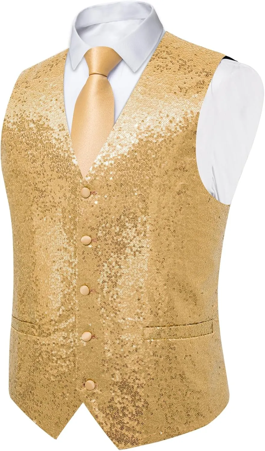 DiBanGu Mens Sequin Suit Vest and Tie Set, Shiny Dress Waistcoat & Bowtie with Tie Clip Lapel Pin for Party Prom Wedding