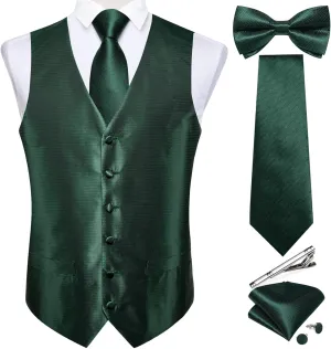 DiBanGu Men's Silk Paisley Vest and Necktie Set 6PCS Pre-tied Bow Tie Formal Waistcoat for Wedding Party
