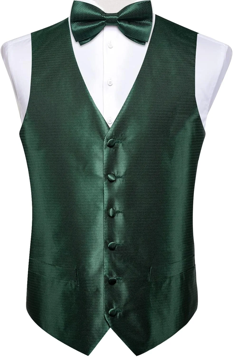 DiBanGu Men's Silk Paisley Vest and Necktie Set 6PCS Pre-tied Bow Tie Formal Waistcoat for Wedding Party