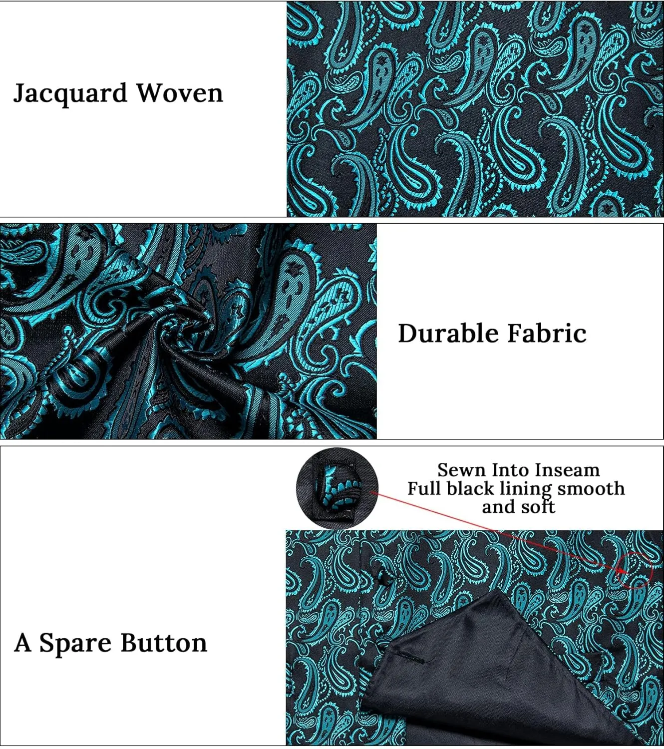 DiBanGu Mens Vest and Tie Set Formal Paisley Waistcoat and Necktie Pocket Square Cufflinks Silk Suit Vest for Tuxedo Wedding