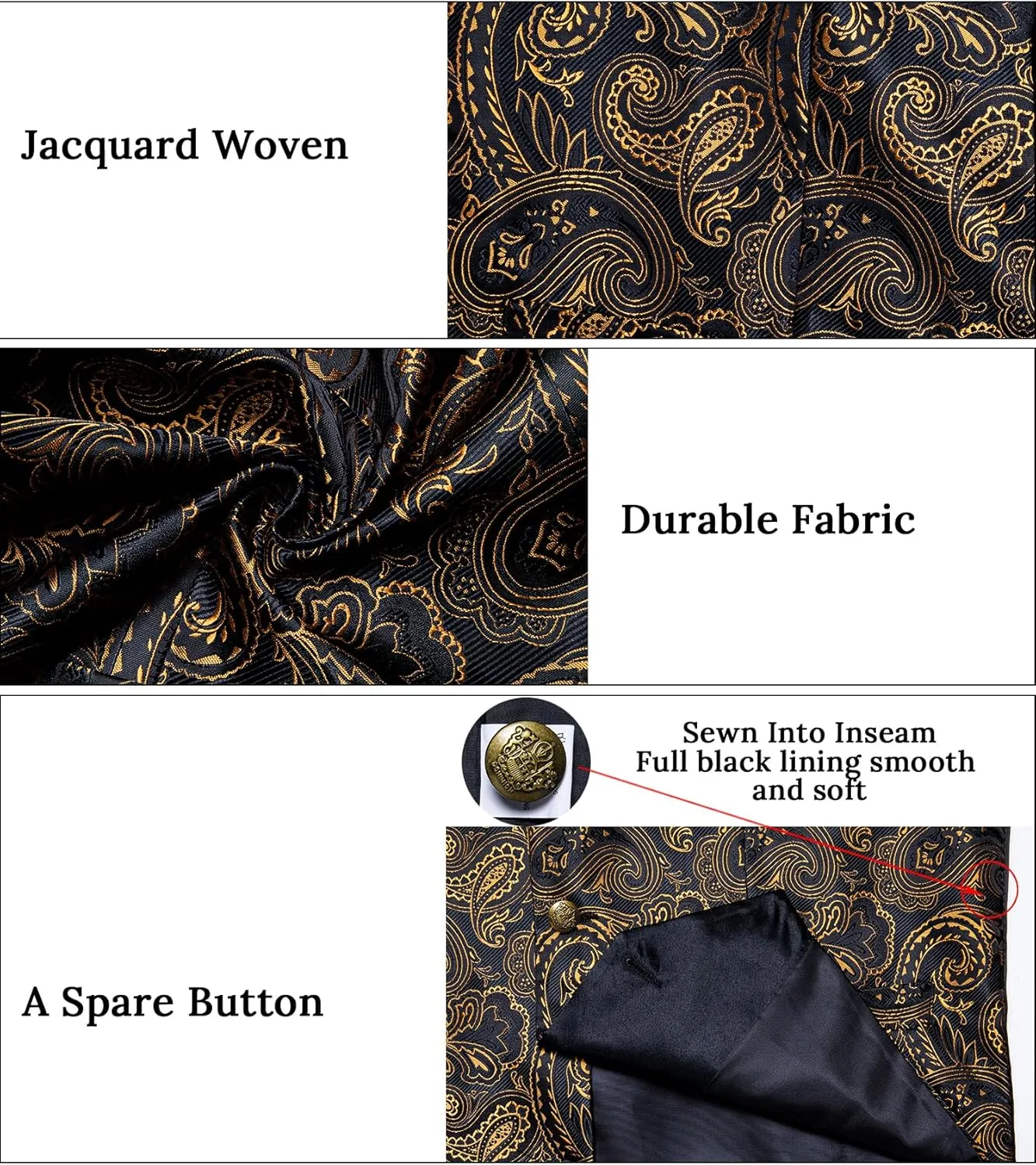 DiBanGu Mens Vest Tie Set 7PCS Silk Paisley Suit Waistcoat and Necktie Hankerchief Cufflinks Lapel Pin Set for Wedding Party