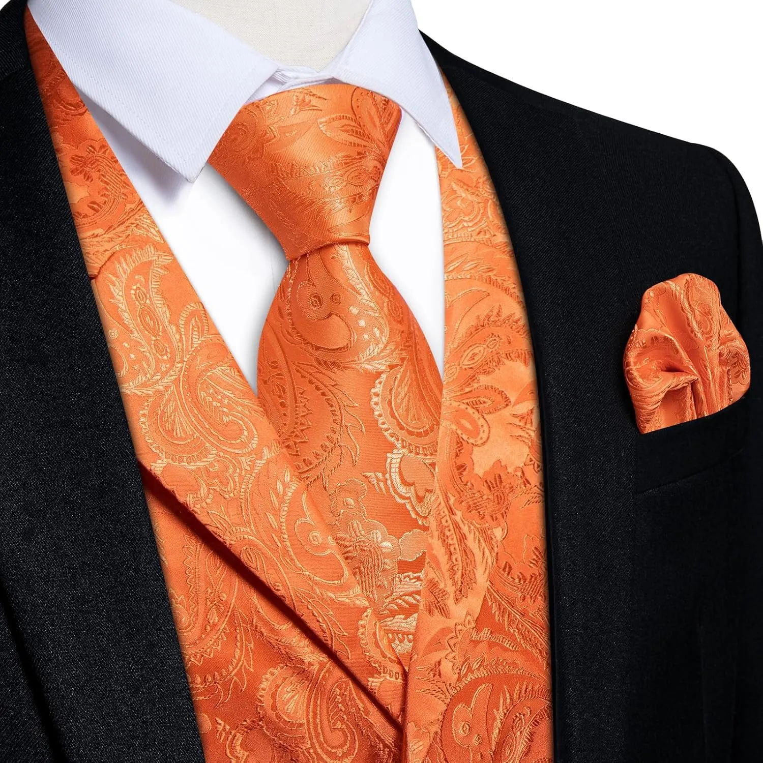 DiBanGu Silk Vest Tie Set for Men,Woven Paisley Dress Waistcoat and Bowtie Pocket Square Cufflinks Lapel Pin Formal Suit Vest