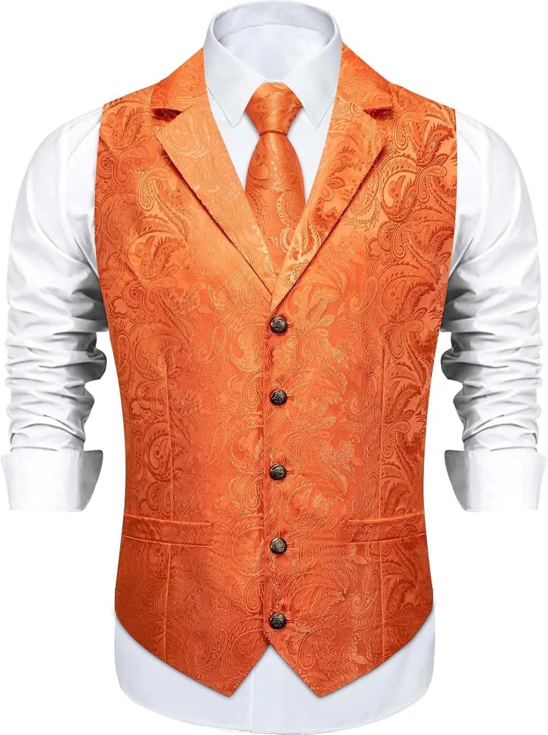 DiBanGu Silk Vest Tie Set for Men,Woven Paisley Dress Waistcoat and Bowtie Pocket Square Cufflinks Lapel Pin Formal Suit Vest