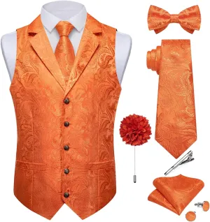 DiBanGu Silk Vest Tie Set for Men,Woven Paisley Dress Waistcoat and Bowtie Pocket Square Cufflinks Lapel Pin Formal Suit Vest