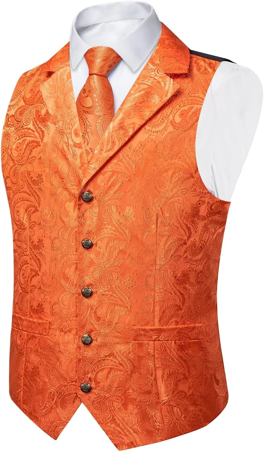 DiBanGu Silk Vest Tie Set for Men,Woven Paisley Dress Waistcoat and Bowtie Pocket Square Cufflinks Lapel Pin Formal Suit Vest