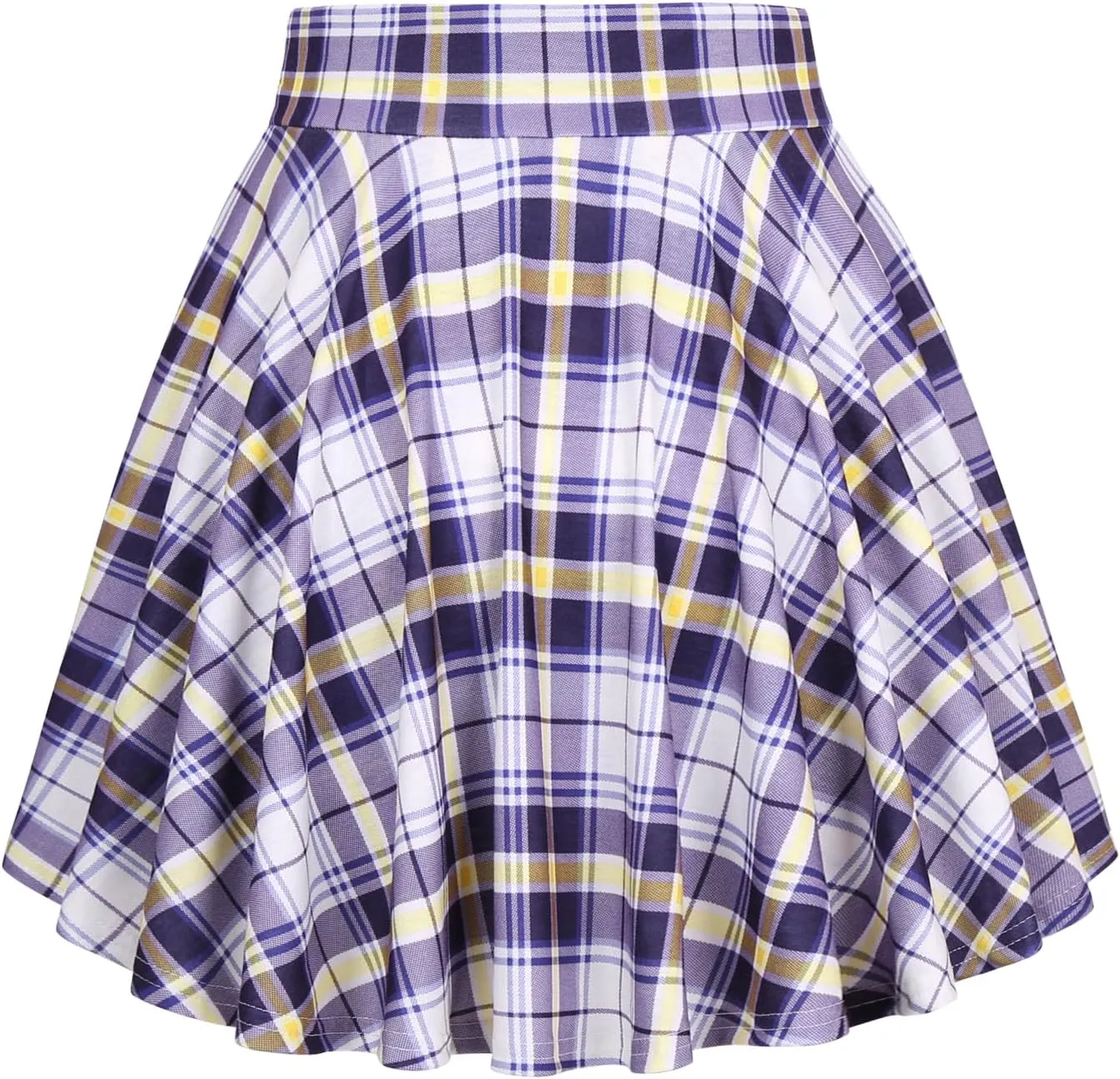 DJT Women Plaid Skirts Soft Stretchy High Waist Flared A-Line Mini Skater Skirt with Shorts