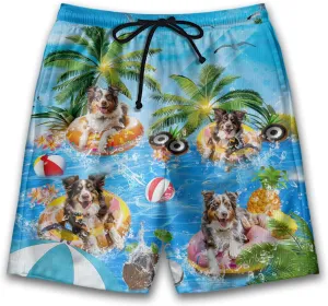 Dog Pool Party Mens Swim Trunks - Happy Dog Hawaiian Mens Shorts Casual - Summer Drawstring Beachwear Shorts PA92