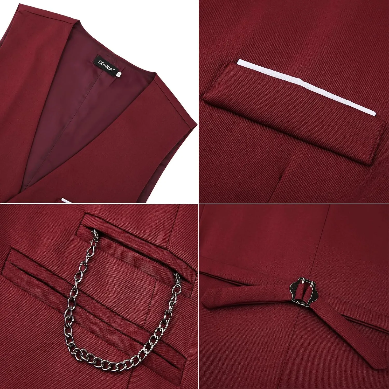 DOKKIA Men's Dress Vest Suit Waistcoat Formal Business Slim Fit V-neck Sleeveless Tuxedo Jacket with Chain
