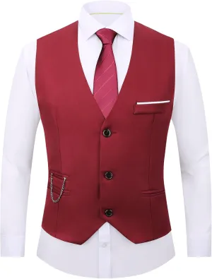 DOKKIA Men's Dress Vest Suit Waistcoat Formal Business Slim Fit V-neck Sleeveless Tuxedo Jacket with Chain
