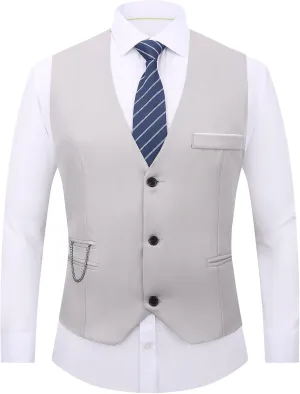 DOKKIA Men's Dress Vest Suit Waistcoat Formal Business Slim Fit V-neck Sleeveless Tuxedo Jacket with Chain