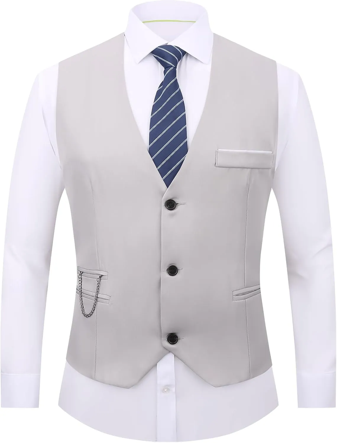 DOKKIA Men's Dress Vest Suit Waistcoat Formal Business Slim Fit V-neck Sleeveless Tuxedo Jacket with Chain