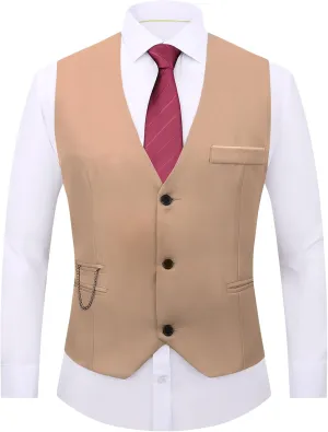 DOKKIA Men's Dress Vest Suit Waistcoat Formal Business Slim Fit V-neck Sleeveless Tuxedo Jacket with Chain