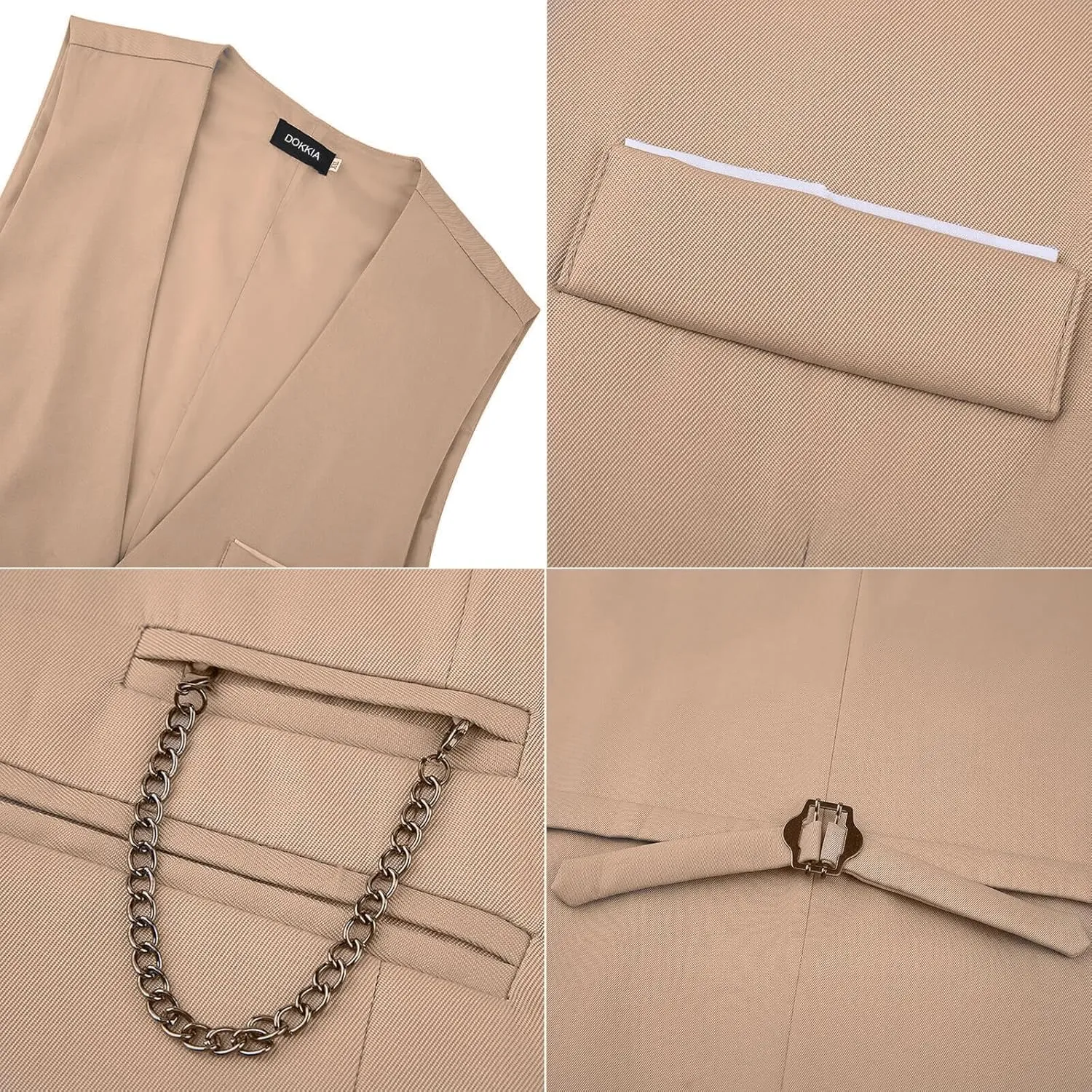 DOKKIA Men's Dress Vest Suit Waistcoat Formal Business Slim Fit V-neck Sleeveless Tuxedo Jacket with Chain
