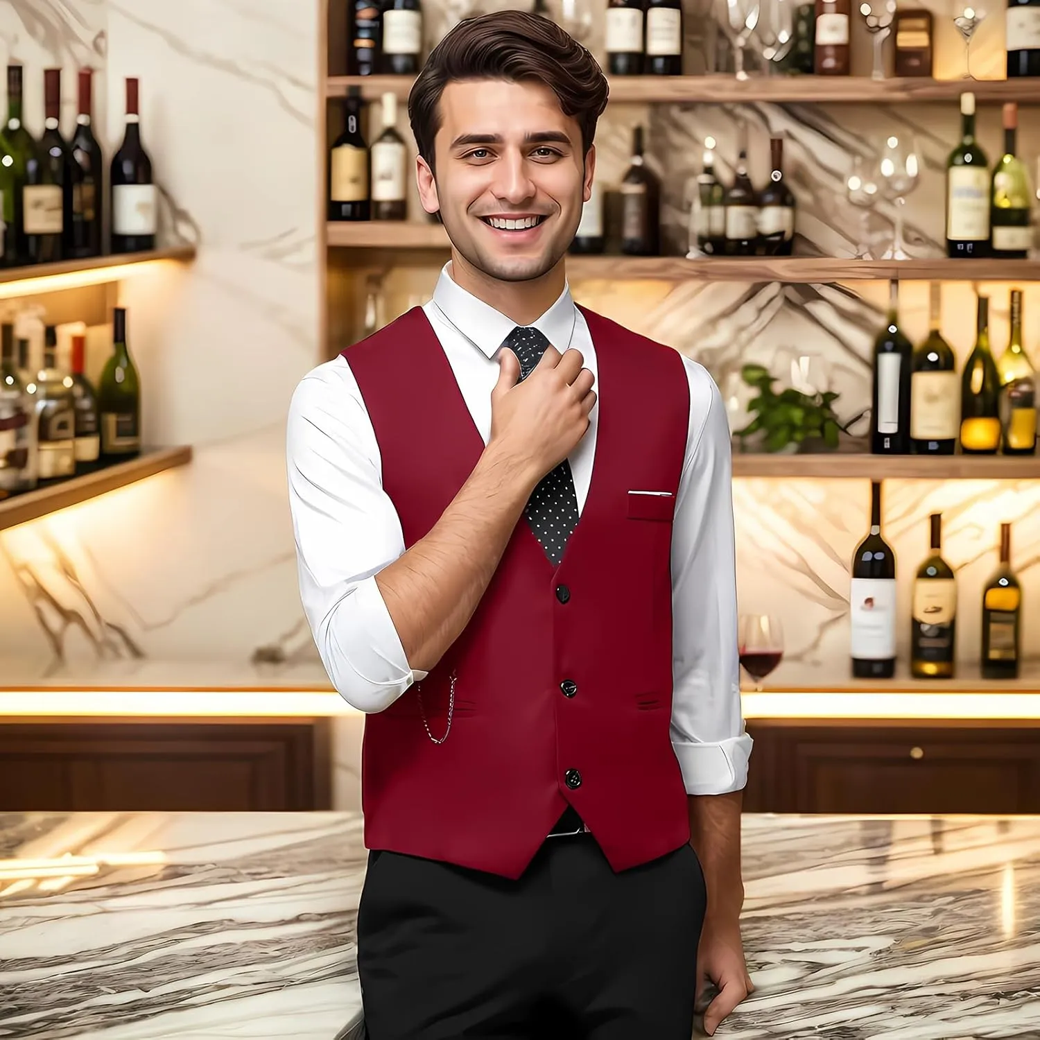 DOKKIA Men's Dress Vest Suit Waistcoat Formal Business Slim Fit V-neck Sleeveless Tuxedo Jacket with Chain